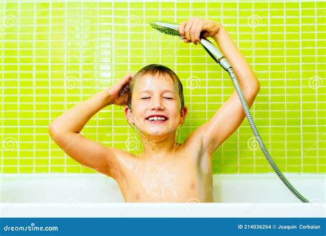Funny Expression Of A Boy Portrayed When Taking A Shower And Pouring