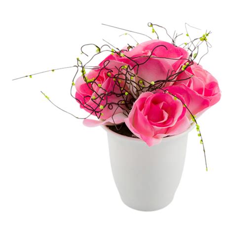 Fiore Pink Plastic Roses In Plastic Pot 6 Blooms 4 X 4 X 6 1
