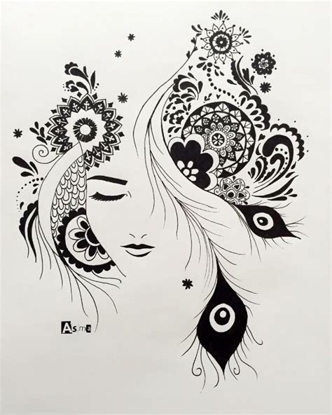 Zentangle Girl Art Drawings Mandala Art Lesson Drawings