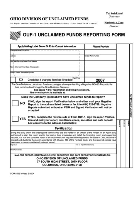 Printable Form For Ohio Unclaimed Funds Printable Forms Free Online
