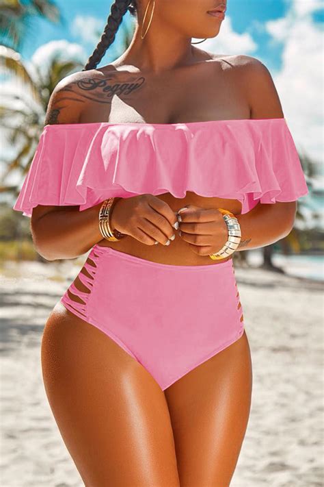 Sexy Hollowed Out Pink Cotton Blends Bikinis