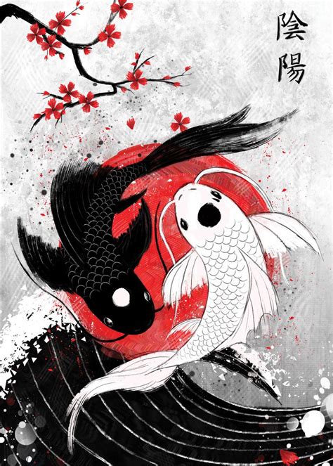 Koi Fish Yin Yang Rubyart Poster Picture Metal Print Paint By Ruby