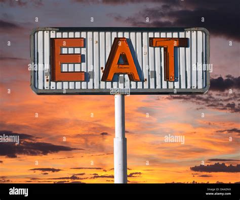 Old Eat Sign With Sunset Sky Stock Photo Alamy