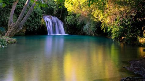 Earth Waterfall Lake Around Green Trees Hd Nature