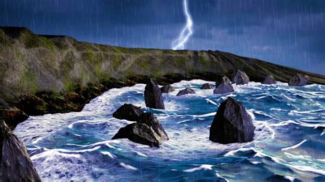 Rain Thunder Ocean Waves Sleep Study Relax Rainstorm White