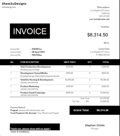 Modèle de facture Modifiable Excel simple Calcul automatique  Etsy France