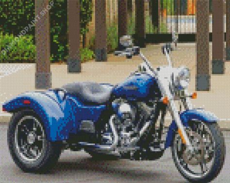 Blue Three Wheeler Harley Davidson Diamond Paintings Diamondpaintshop