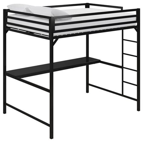 A Black Metal Bunk Bed With White Pillows On Top And Ladders To The Bottom