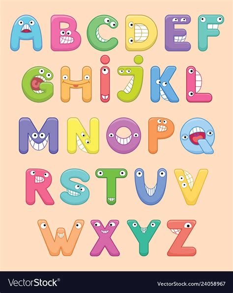 Funny Colorful Cartoon Alphabet Alphabetical Vector Image