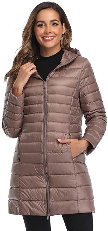 Obosoyo Womens Winter Packable Down Jacket Plus Size Ultralight Long