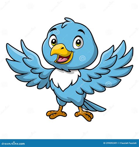 Cute Blue Bird Cartoon On White Background Stock Illustration