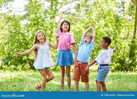 Cheerful Group Of Kids In The Park Stock Image Image Of Girl