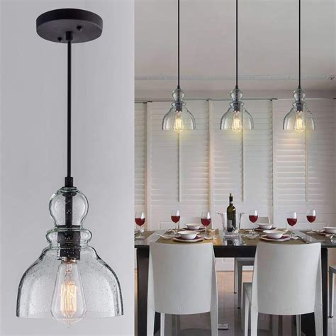 Lanros Farmhouse Kitchen Pendant Lighting With Handblown Clear Seeded