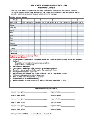 Fillable Online Weekly Hazardous Waste Storage Area Inspection Form Fax
