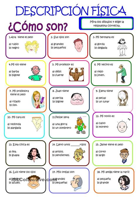 Descrizione Di Una Persona In Spagnolo - Descripción física worksheet - Would like to use this with the kids
