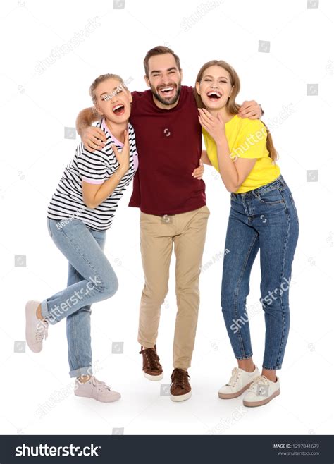 Full Length Portrait Young People Laughing Stock Photo 1297041679