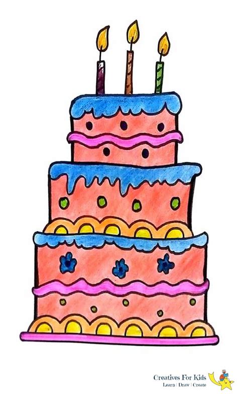Draw this birthday cake by following this drawing lesson. How to Draw A Cake? - Step-by-Step Tutorial