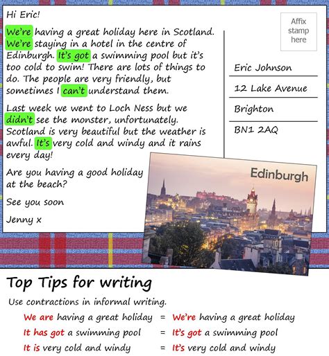 A Postcard From Scotland English Writing Writing Skills Learn English