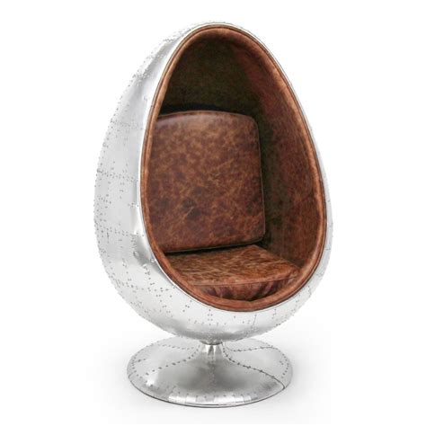 Aviator Egg Pod Easy Chair Genuine Leather Polished Aluminum Ovalia