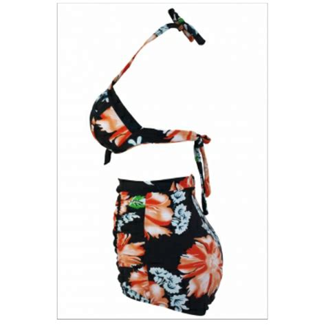 Floral Print Dark High Waist Bikini Swimsuit Emfed