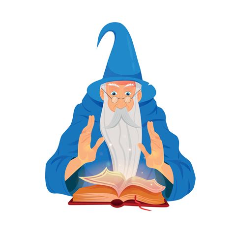 Old Wizard And Reading Spell Book On White Background Warlock