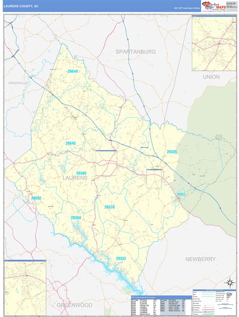 Laurens County Sc Zip Code Wall Map Basic Style By Marketmaps Mapsales