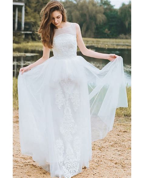 Country Chic Informal Boho Beach Wedding Dress Sleeveless