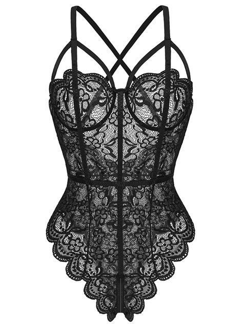 Shakub Womens Sexy Lace One Piece Lingerie See Through Bodysuit
