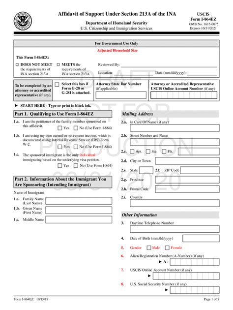 Fillable Online Form Form I 864 Affidavit Of Support Under Section