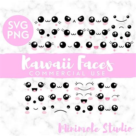 Kawaii Faces Svg Digital Face Svg Clipart Cute Cartoon Faces Etsy
