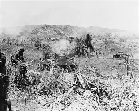 Marine Infantry And Tanks Mopping Up Japanese Defenders In Northern