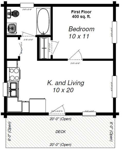 400 Sq Ft House Plan 20x20 Tiny House Cabin Plan 400 Sq Ft Plan