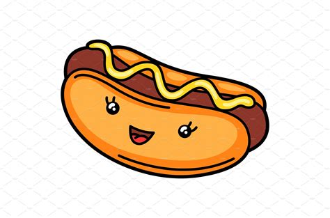 Kawaii Illustration Of Hot Dog Vector Graphics ~ Creative Market