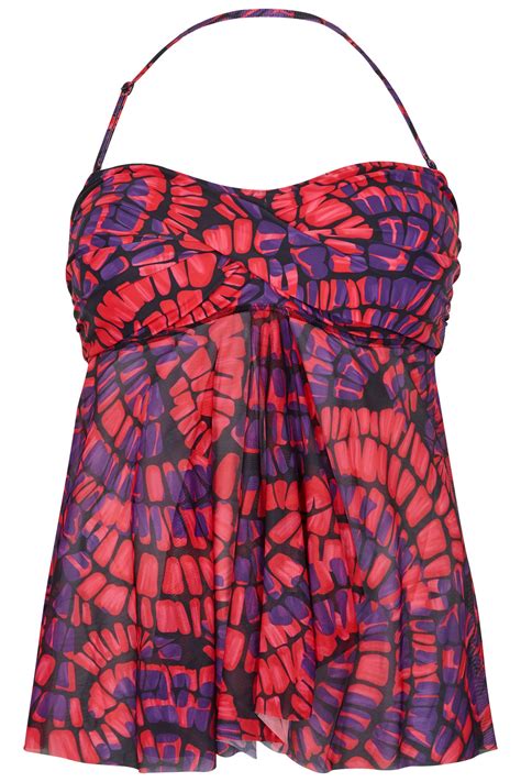 Pink And Purple Printed Mesh Tankini Top Plus Size 16 To 32