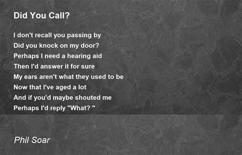 Did You Call Did You Call Poem By Phil Soar