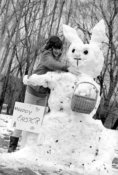 Hanna Fritz Builds Easter Rabbit Out Of Snow Photograph Wisconsin
