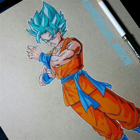 Dragon Ball Drawing With Color - Drawing of Goku SSJ Blue - Color Pencils | DragonBallZ Amino