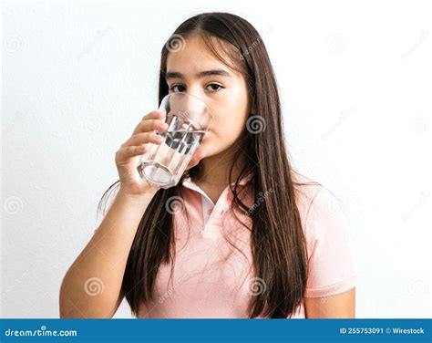 Young Brunette Female Drinking Water From A Glass Stock Image Image