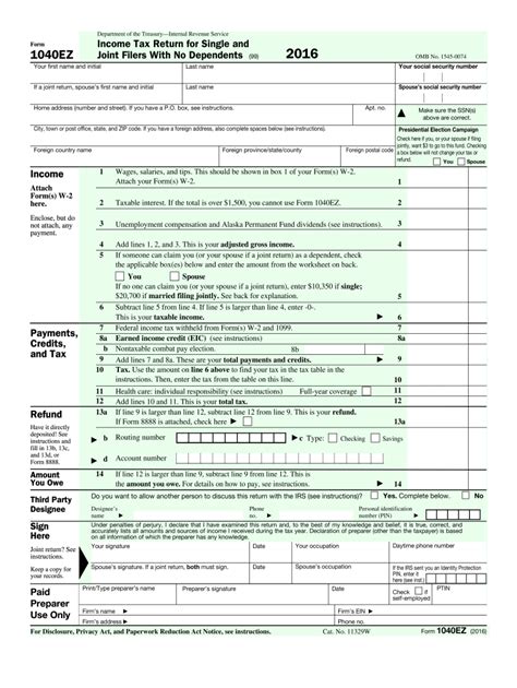 Irs 1040 Ez 2016 Fill Out Tax Template Online Us Legal Forms