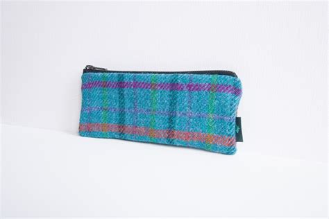 Harris Tweed Pencil Case In Turquoise Check The Green Deer
