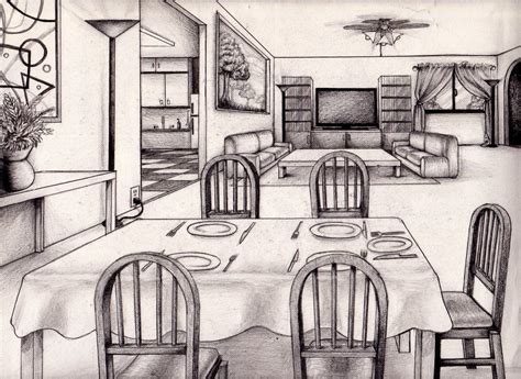 The vertical and horizontal lines are perpendicular on all surfaces parallel to the picture plane. One Point Perspective Room Drawing at GetDrawings | Free ...