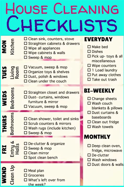 House Cleaning Checklist Daily Weekly And Monthly Free Sample Example And Format Templates