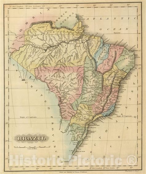 Historic Wall Map World Atlas Map Brazil 1817 Vintage Wall Art