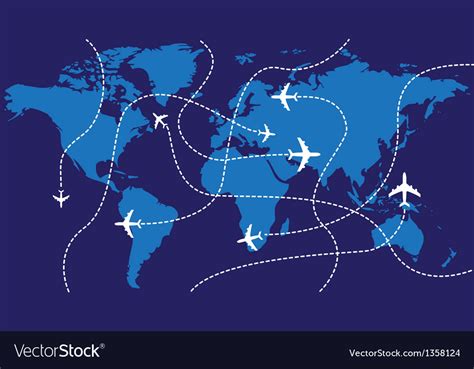 World Map Airplane Flights Royalty Free Vector Image