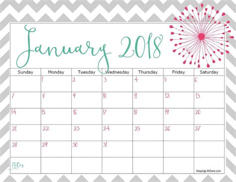 Holidays and observances of january 2018: FREE 2018 Calendar to Print - Keeping Life Sane