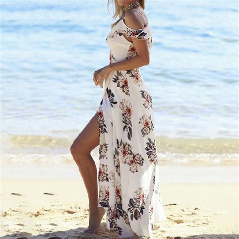 sexy summer beach dress vintage off shoulder floral print ruffles chiffon maxi dresses casual