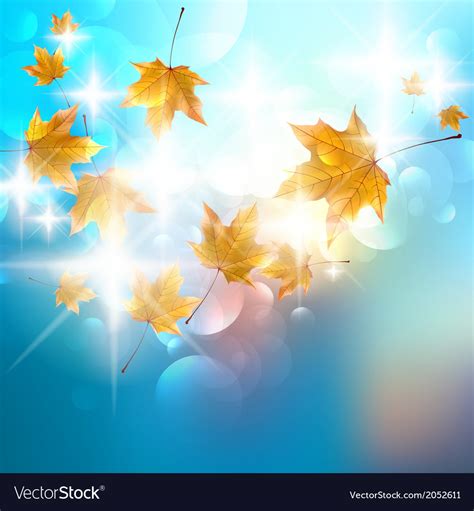 Autumn Background With Colorful Leaves On Blue Vector Image