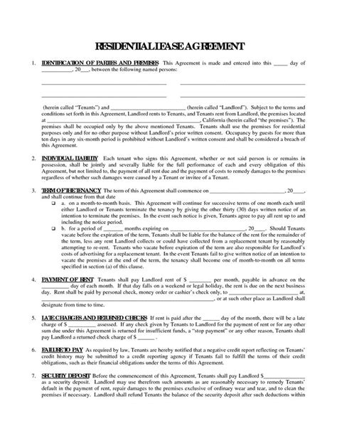printable residential  house lease agreement