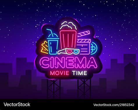 Movie Time Neon Logo Cinema Night Neon Royalty Free Vector
