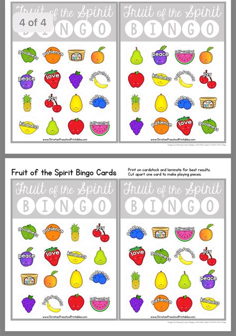Fruit Of The Spirit Bingo Cards Free Printable